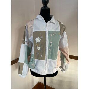 Vtg 90s Koret Patchwork Embroidered Floral Statement Jacket Coat M Grandma Pink